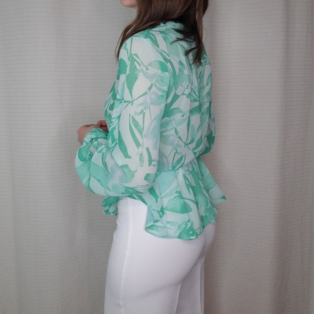 Olivaceous Medium Green Floral Print Blouse - Picture 3 of 13